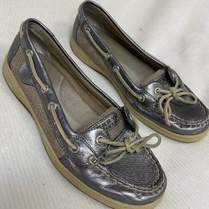 Sperry Top Siders Silver and Tan 8.5M